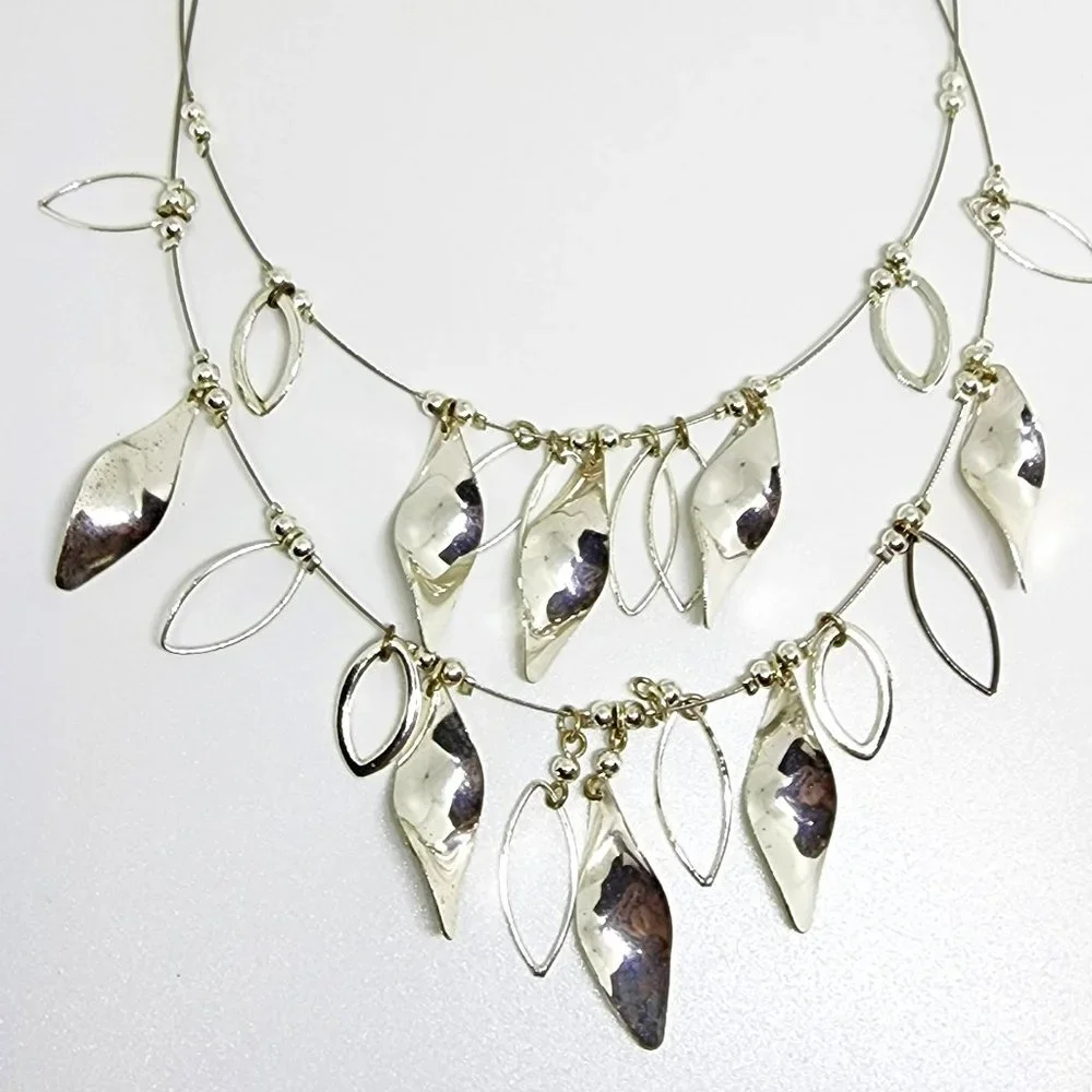 Double Layer Silver Spiral and Marquis Drop Statement Dressy Necklace